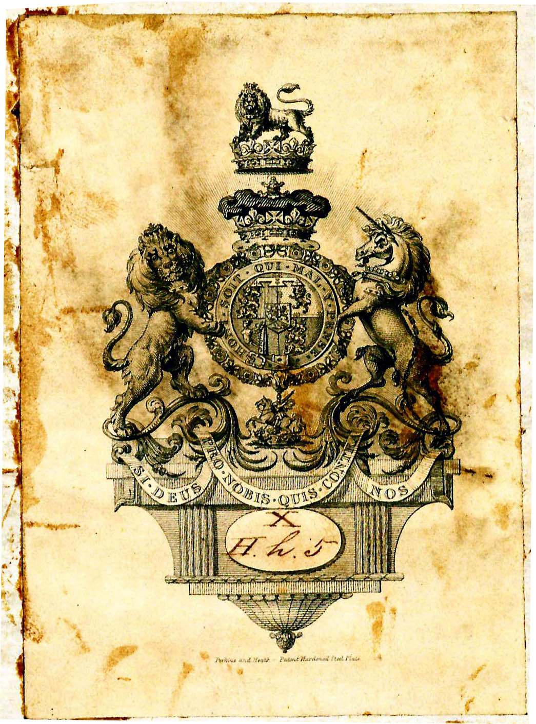 Bookplate of Prince Augustus Frederick, Duke of Sussex (1773 – 1843), from rear pastedown.