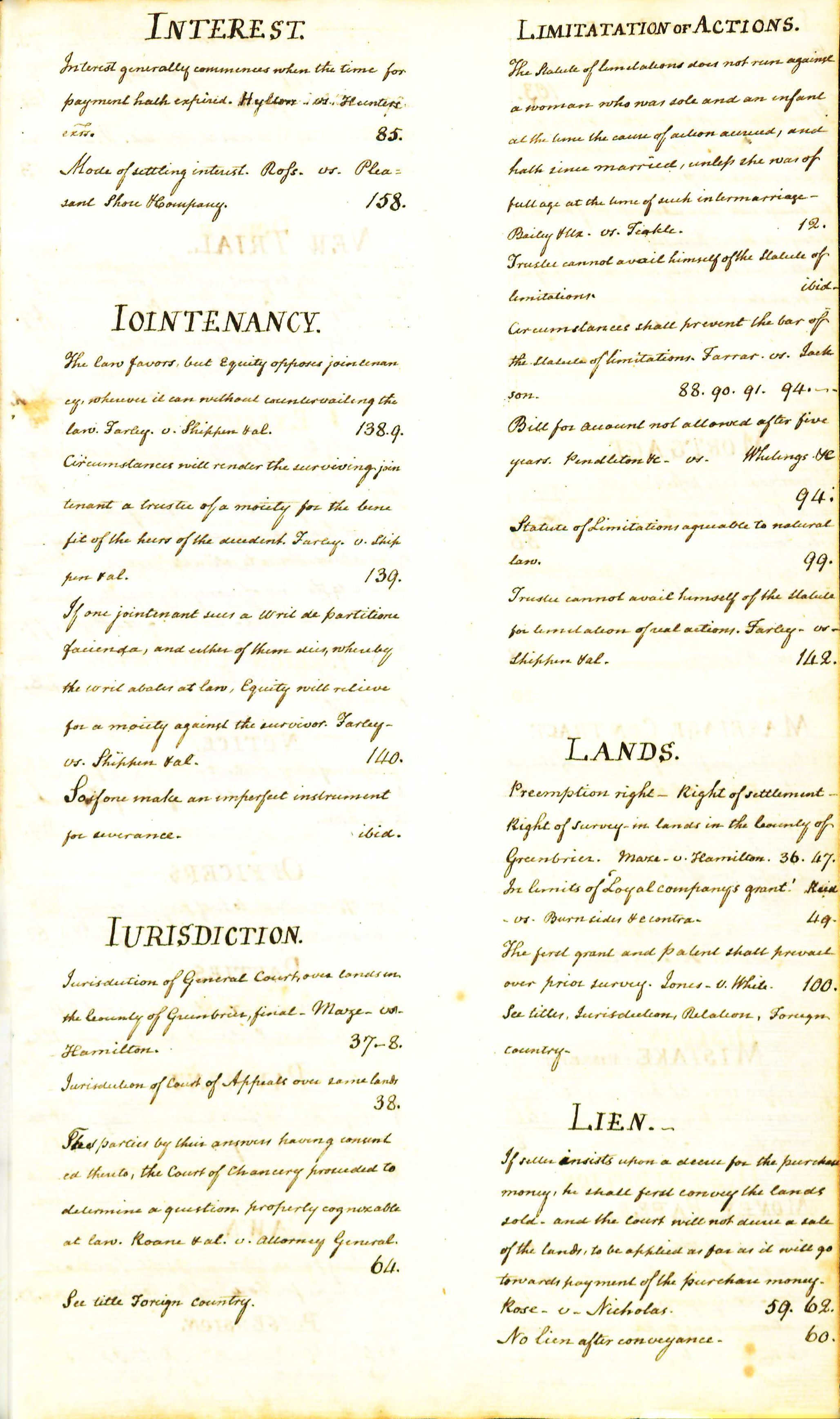 "Interest" through "Lien," rear free endpaper.