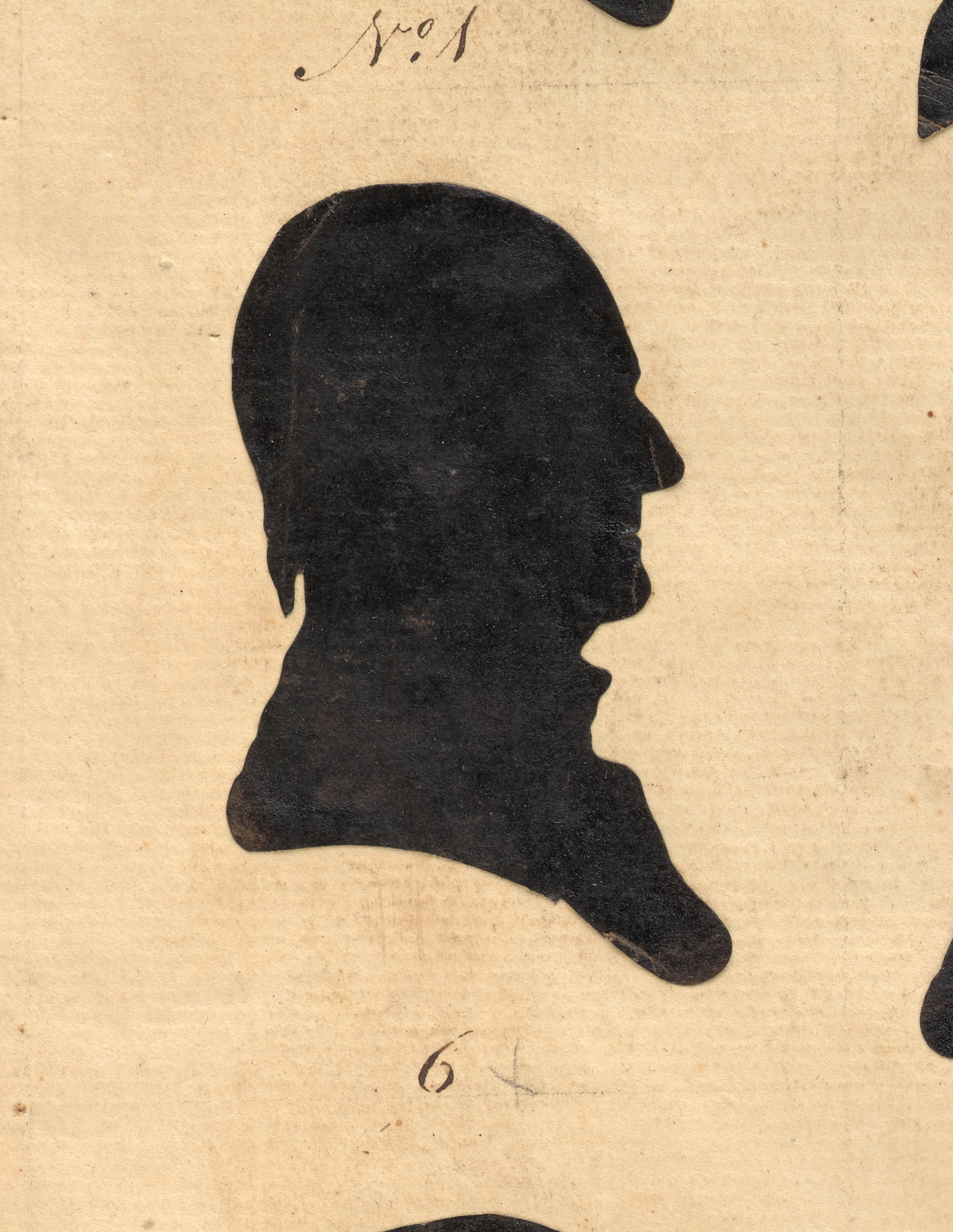 William Bache silhouette, cut coated paper mounted on paper, c. 1803-04. "Ledger Book of William Bache," National Portrait Gallery, Smithsonian Institution.