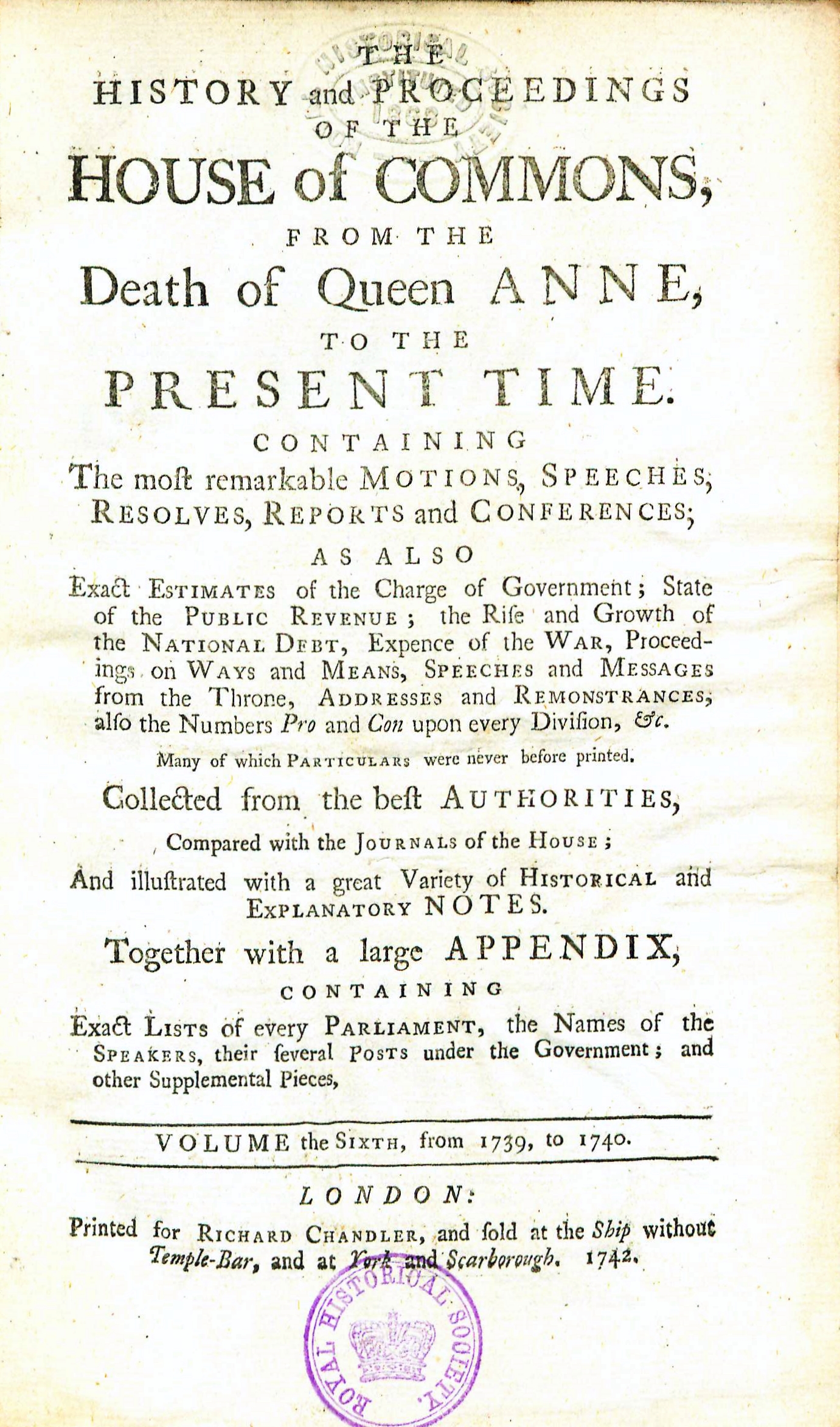 The History and Proceedings of the House of Commons