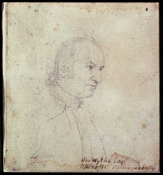 Pencil sketch from life, by John Trumbull, in Williamsburg (1791). Image courtesy of the Colonial Williamsburg Foundation.