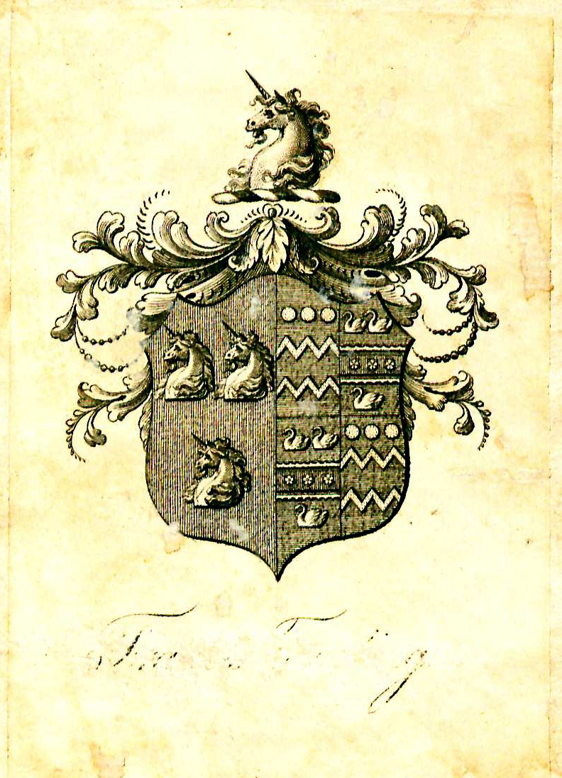 Bookplate of Francis Freeling (1764 – 1836) with name removed, front pastedown.