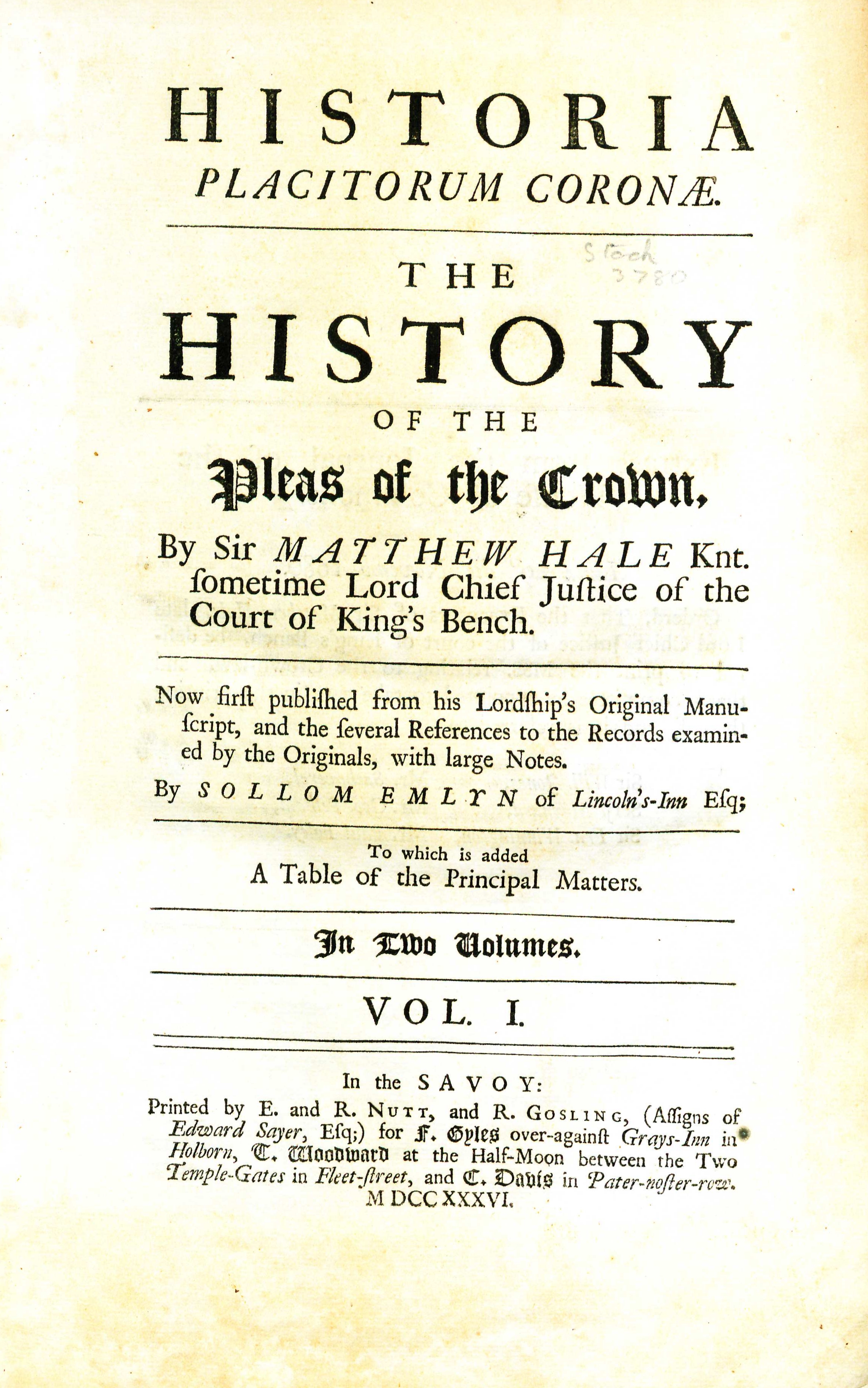 Hale's History of the Pleas of the Crown