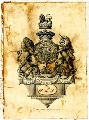 Bookplate of Prince Augustus Frederick, Duke of Sussex (1773 – 1843), from rear pastedown.