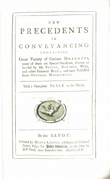 File:PigottNewPrecedentsInConveyancing1742Titlepage.jpg