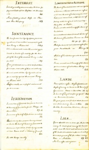 "Interest" through "Lien," rear free endpaper.
