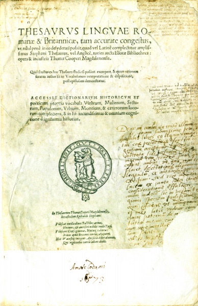 File:CooperThesaurusLinguaeRomanae1565TitlePage.jpg