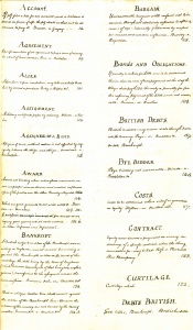 "Account" through "Debts British," rear blank.