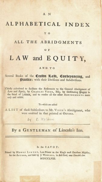 File:KelhamAlphabeticalIndexToAllTheAbridments1758V24 TitlePage.jpg