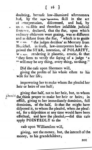 Page 16 from Wythe's pamphlet, Between Wilkins and Taylor (1799?), with Wythe's emendations. Library of Congress copy.