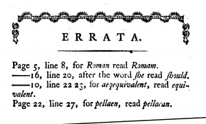 Errata notice for Wythe's pamphlet, Between Wilkins and Taylor (1799?). Library of Congress copy.