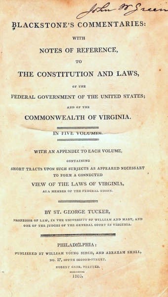 File:TuckerBlackstonesCommentaries1803v3TitlePage.jpg