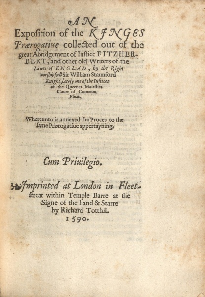 File:StaunfordExpositionOfTheKingesPraerogatiue1583 TitlePage.jpg